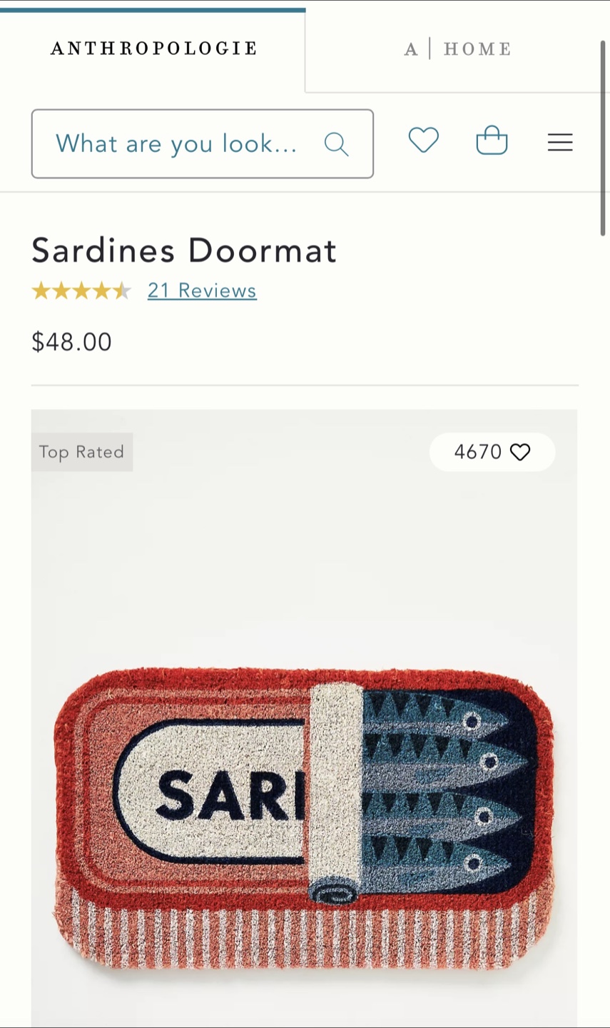 Anthropologie Sardines Doormat - 18" x 30"