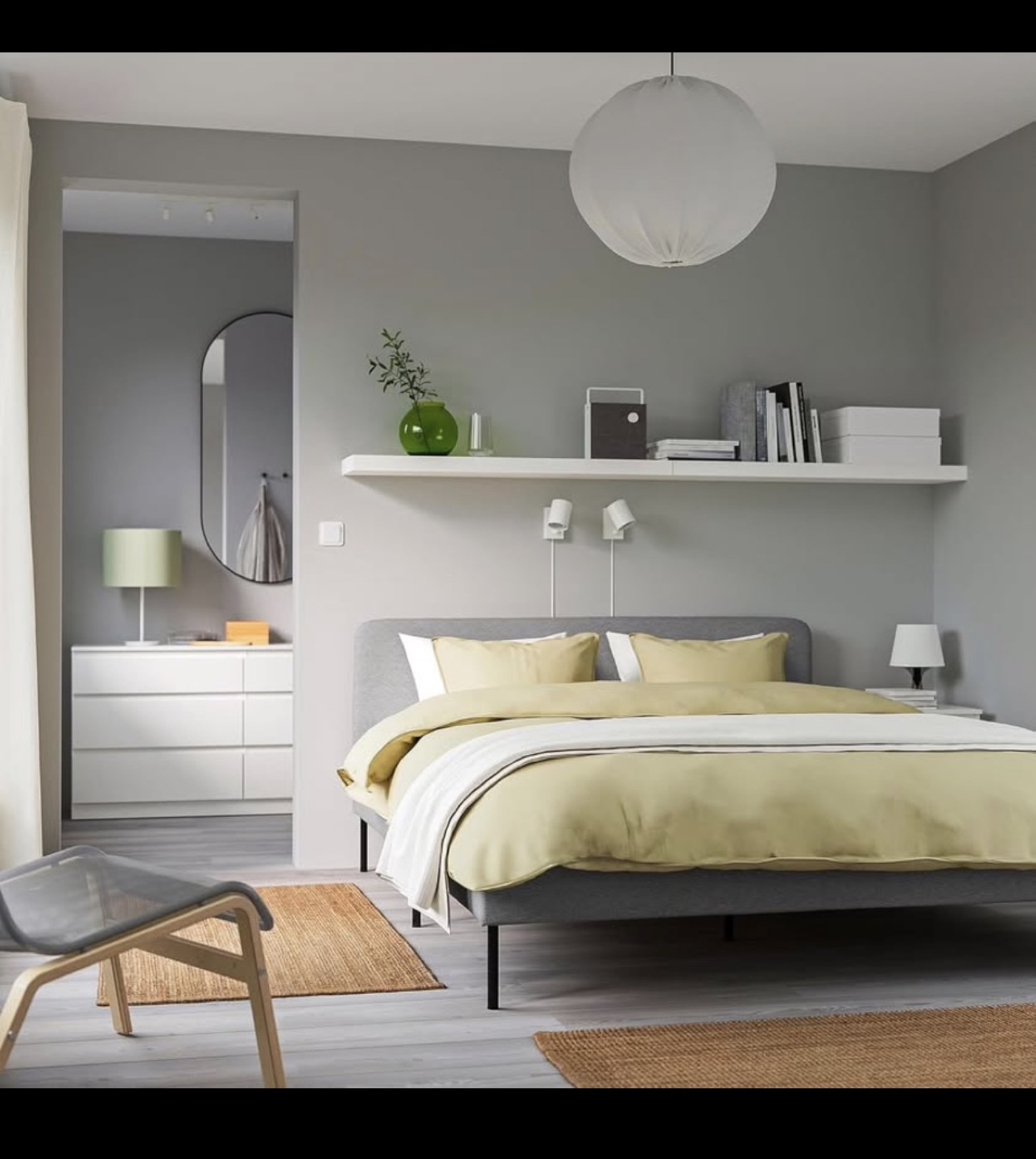 IKEA Gray Fabric Bed Frame, Queen Size