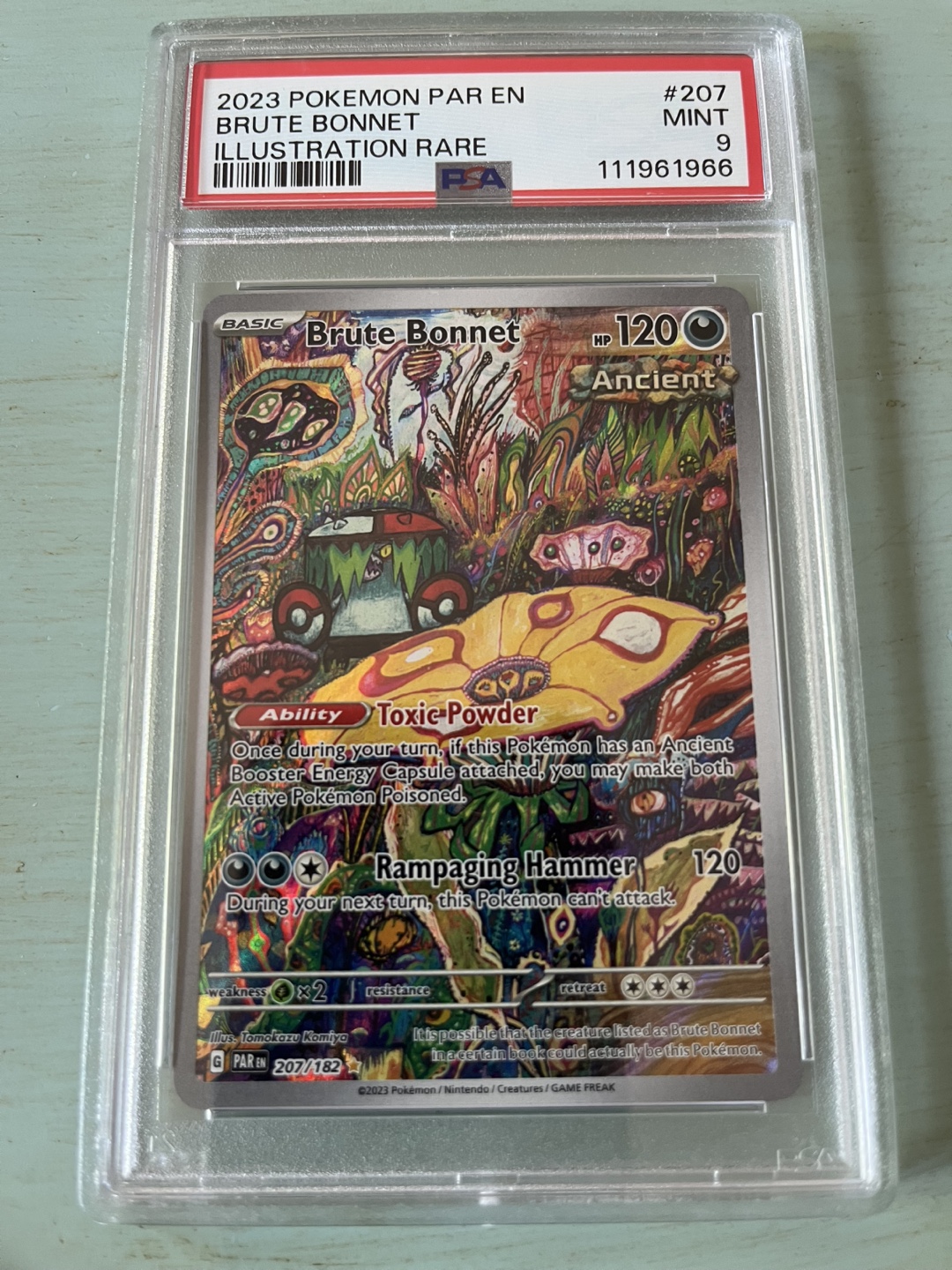 PSA 9 Mint Brute Bonnet Illustration Rare Pokemon Card - photo 2