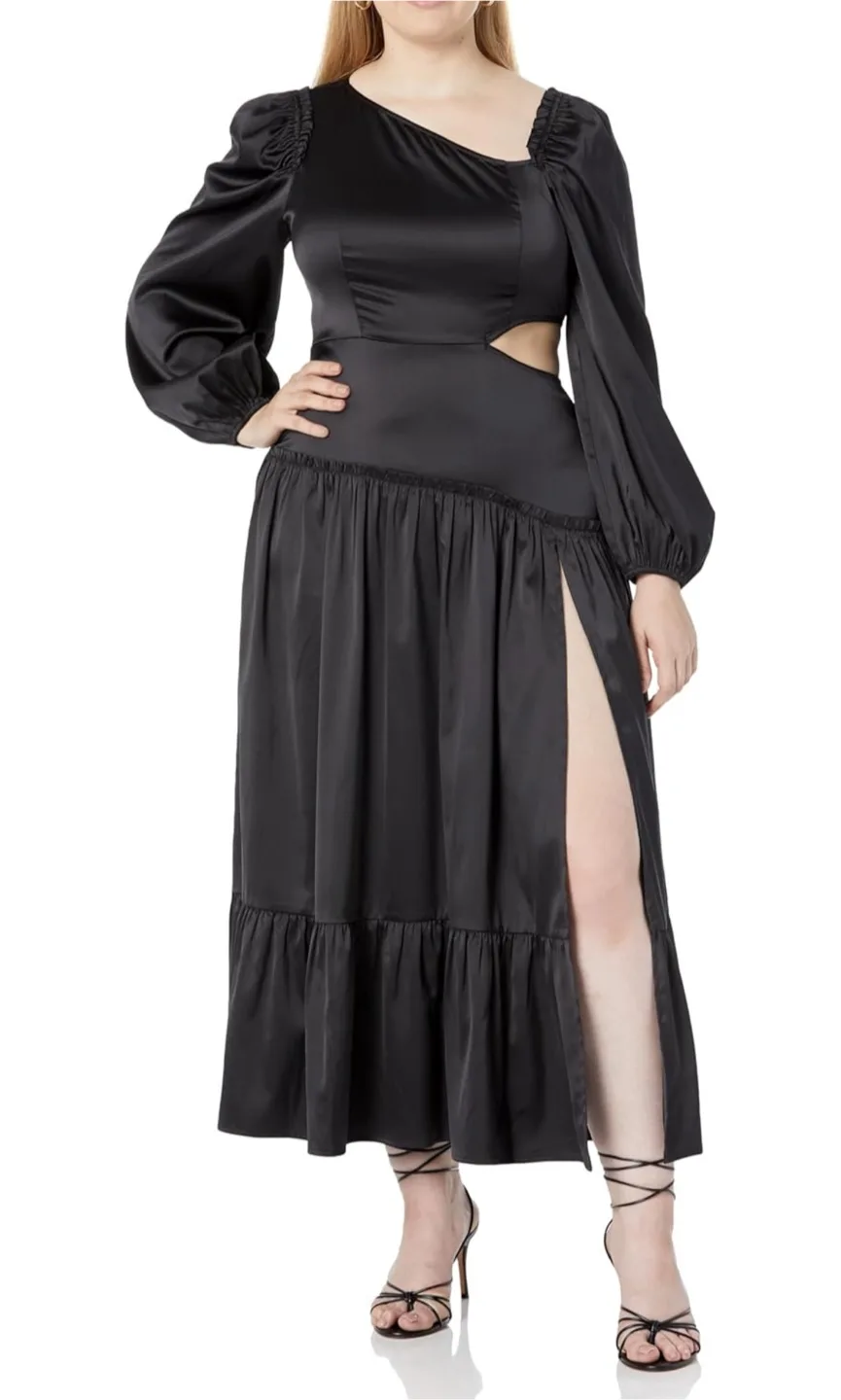 NEW! The Drop Black Asymmetrical Maxi Dress by @Itsjuliettefoxx thumbnail