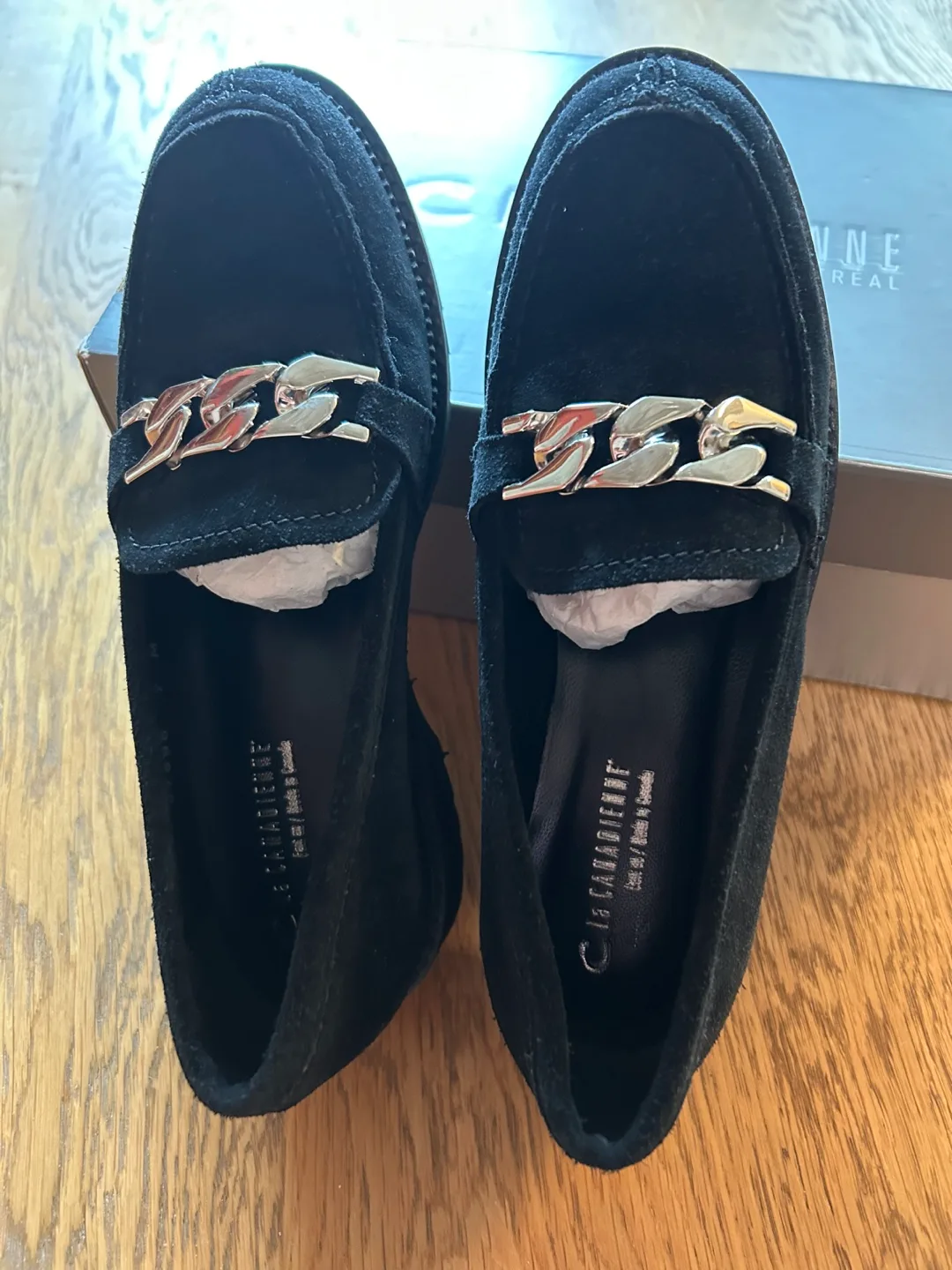 La Canadienne Black Suede Loafers, Size 7 thumbnail