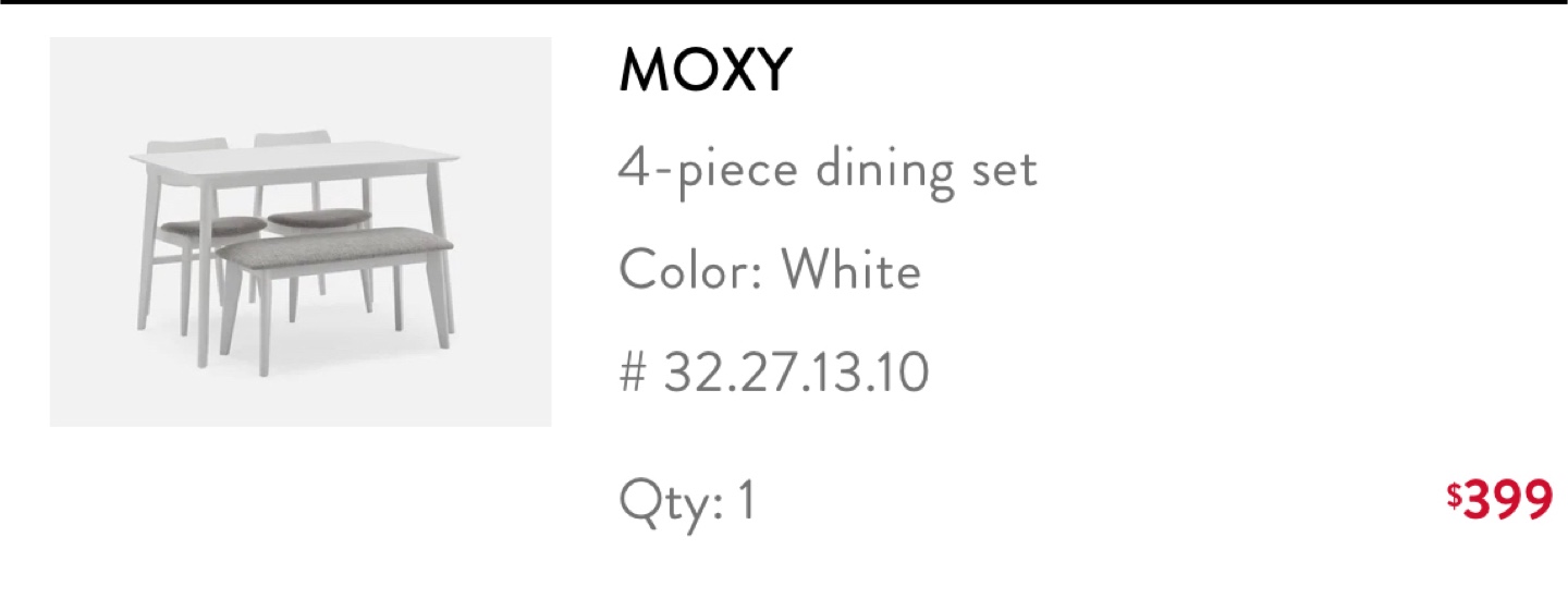 MOXY 4-Piece White Dining Table and Bench