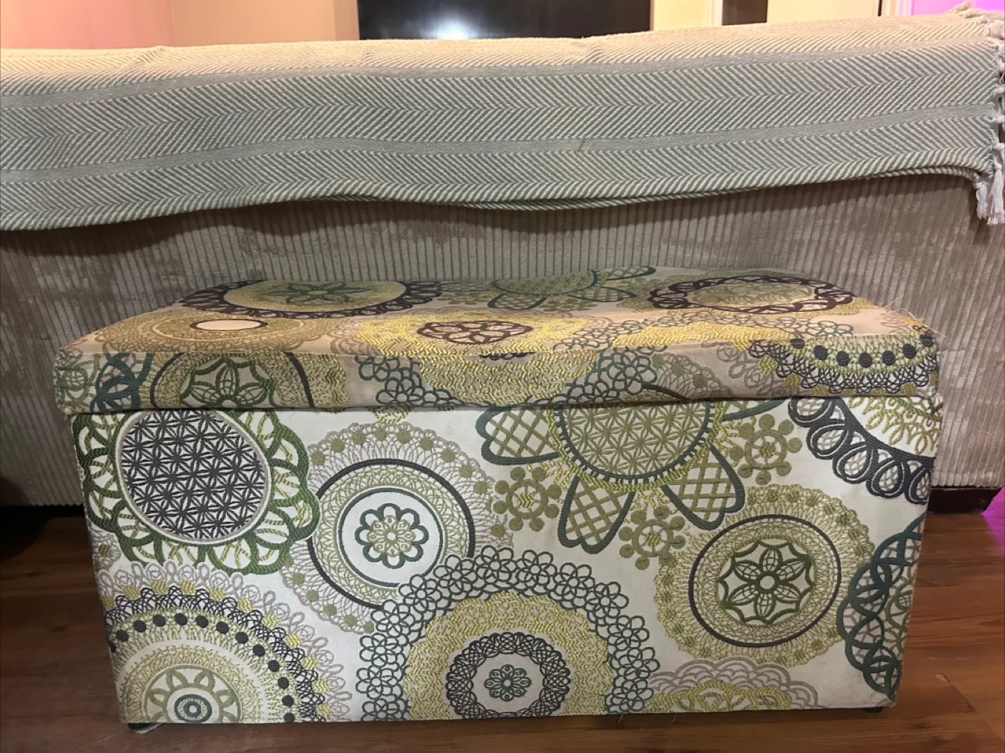 Green Patterned Storage Ottoman thumbnail