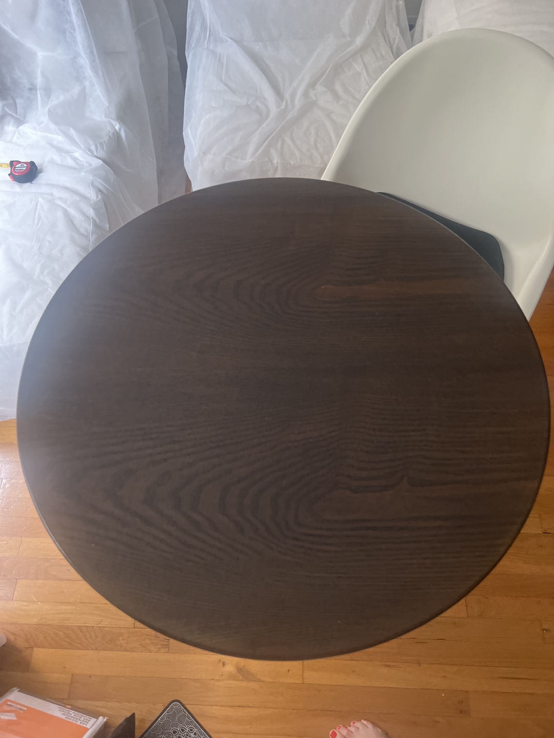Round Dark Wood Bar Table & White high Chair - photo 2