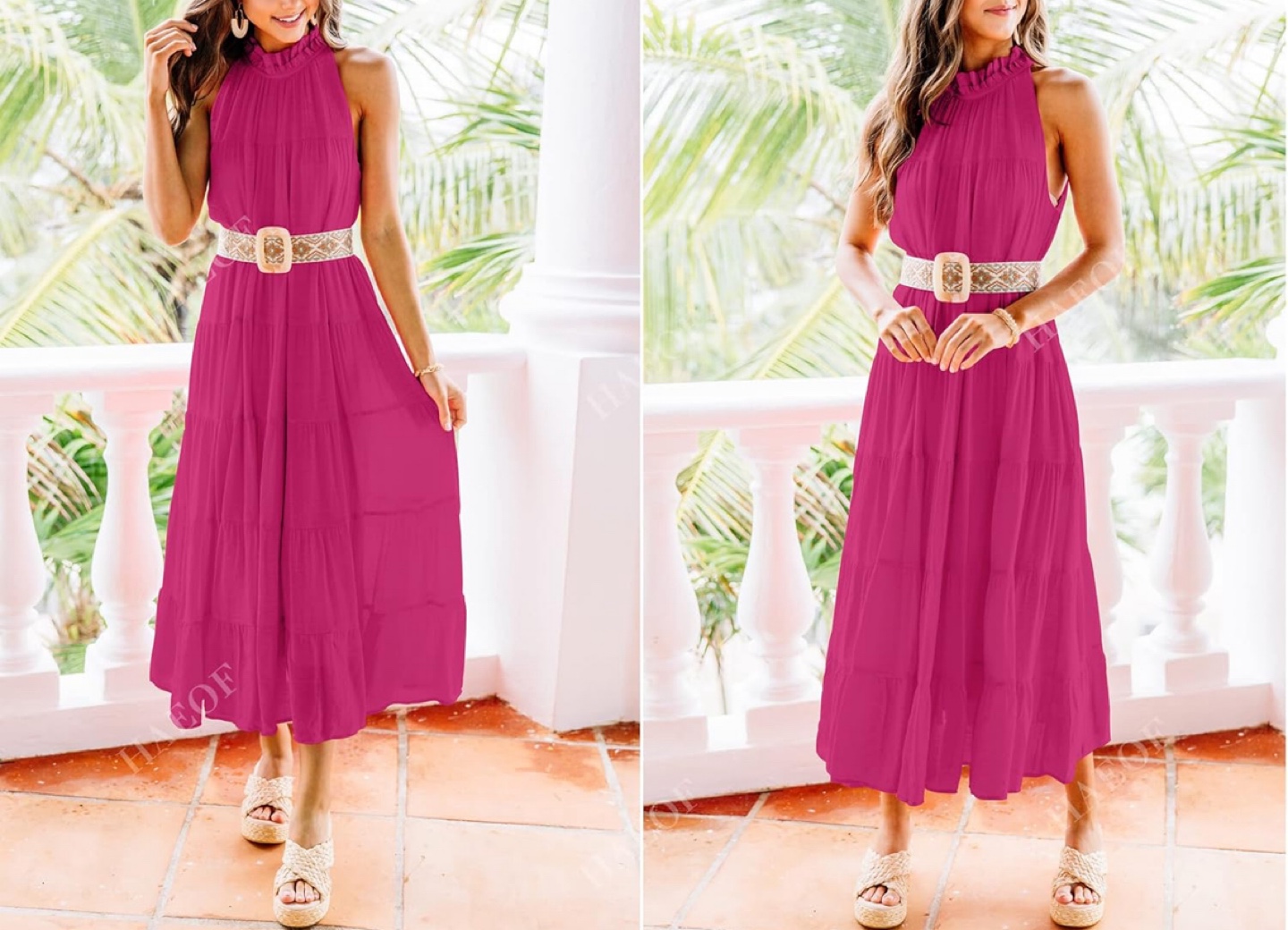 NEW! HAEOF Sleeveless Halter Maxi Pleated Tiered Sundress - photo 5