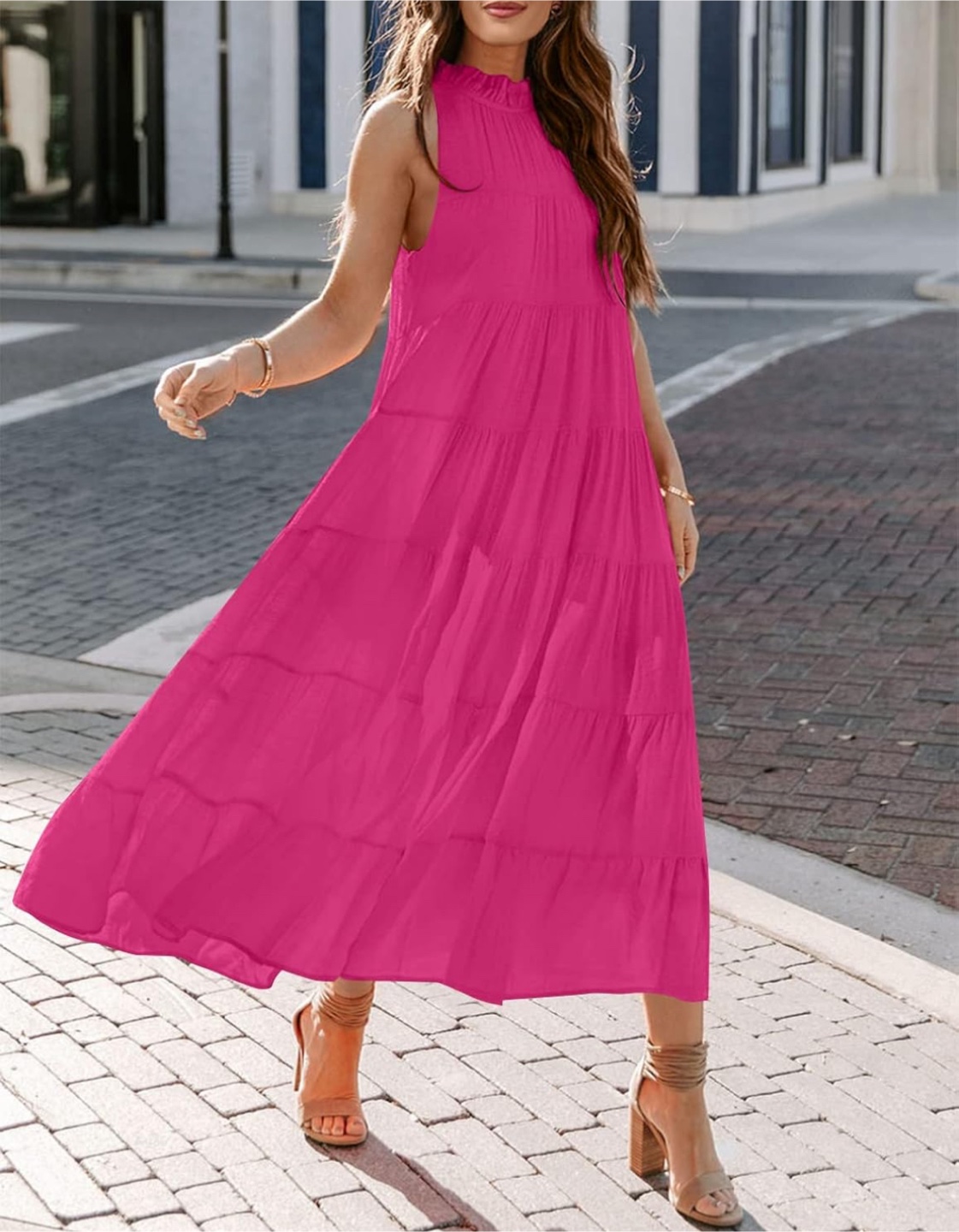 NEW! HAEOF Sleeveless Halter Maxi Pleated Tiered Sundress - photo 2