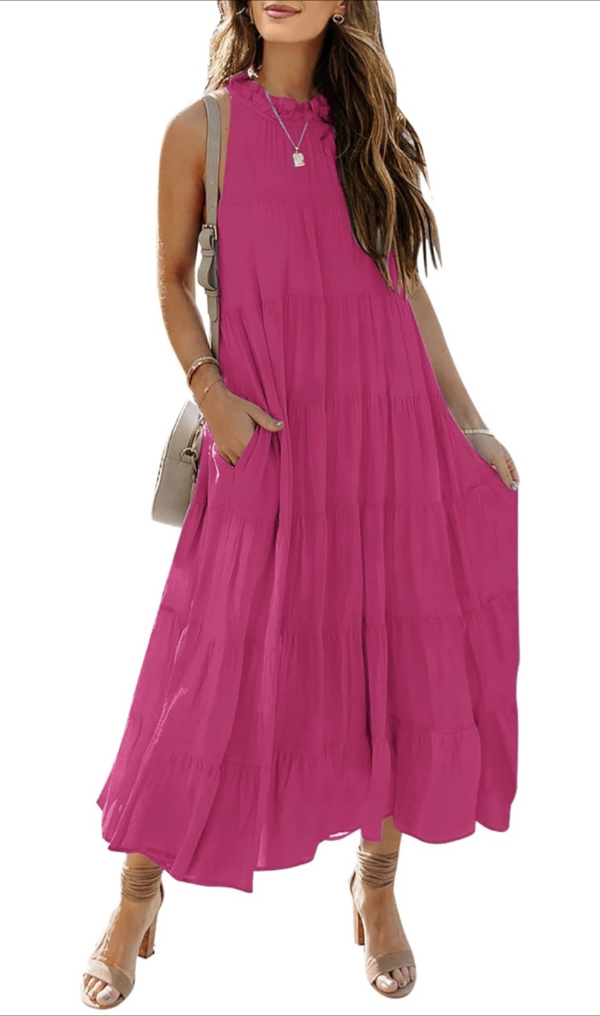 NEW! HAEOF Sleeveless Halter Maxi Pleated Tiered Sundress