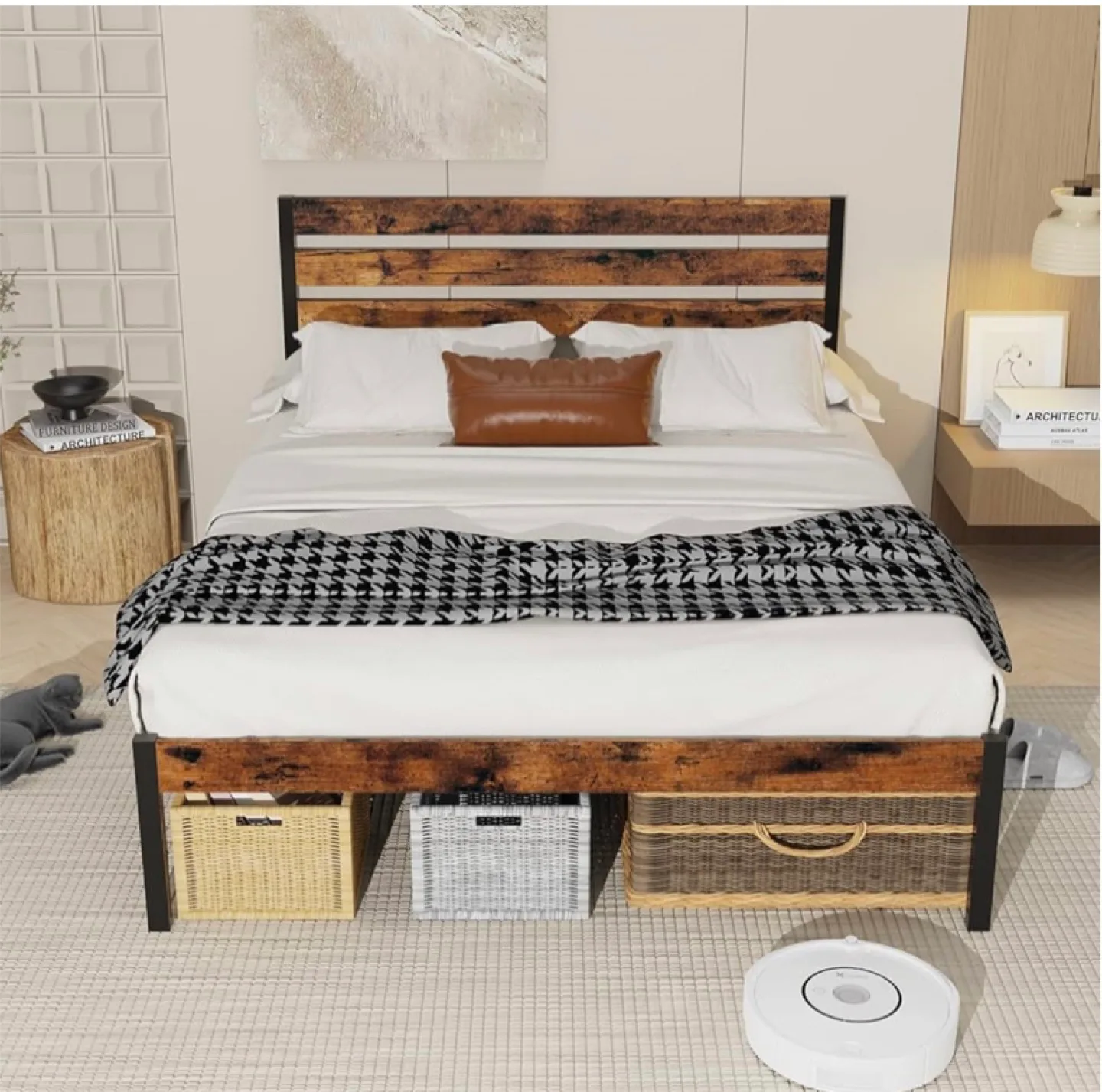 Full Size Bed Frame with Wooden Headboard thumbnail