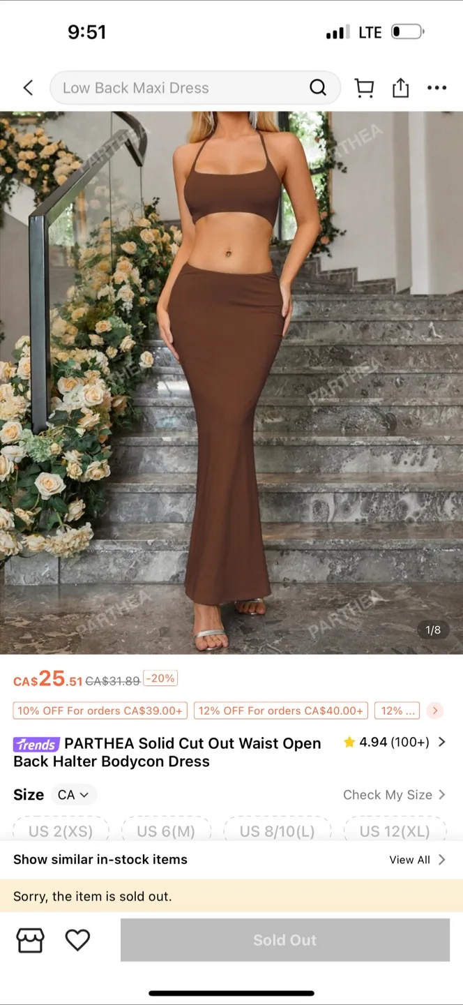 Parthea Brown Halter Bodycon Dress image indicator(2)