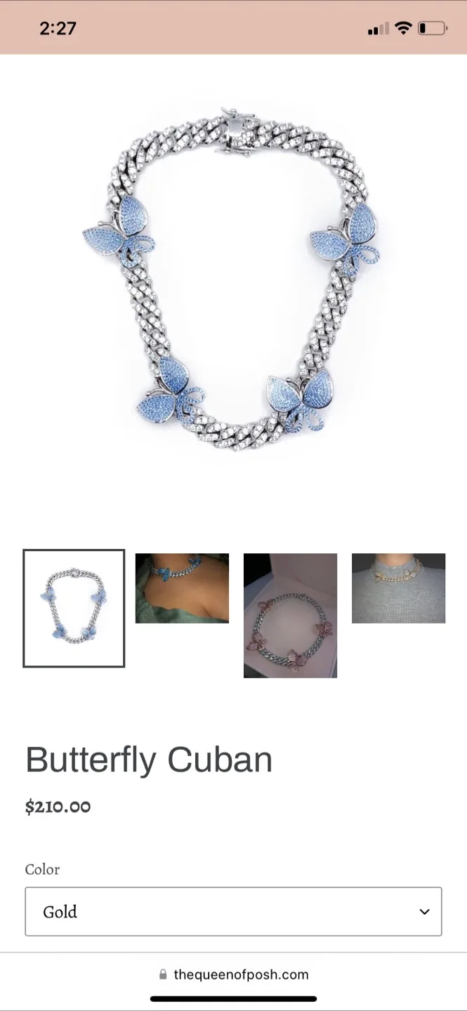 Butterfly Cuban Chain Necklace - Silver/Blue thumbnail