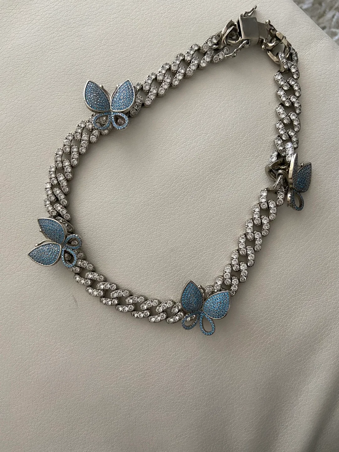 Butterfly Cuban Chain Necklace - Silver/Blue image indicator(2)