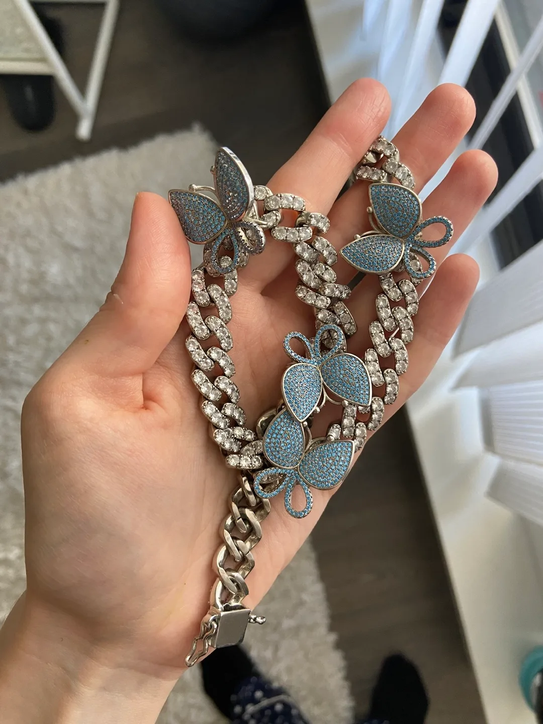 Butterfly Cuban Chain Necklace - Silver/Blue image indicator(3)