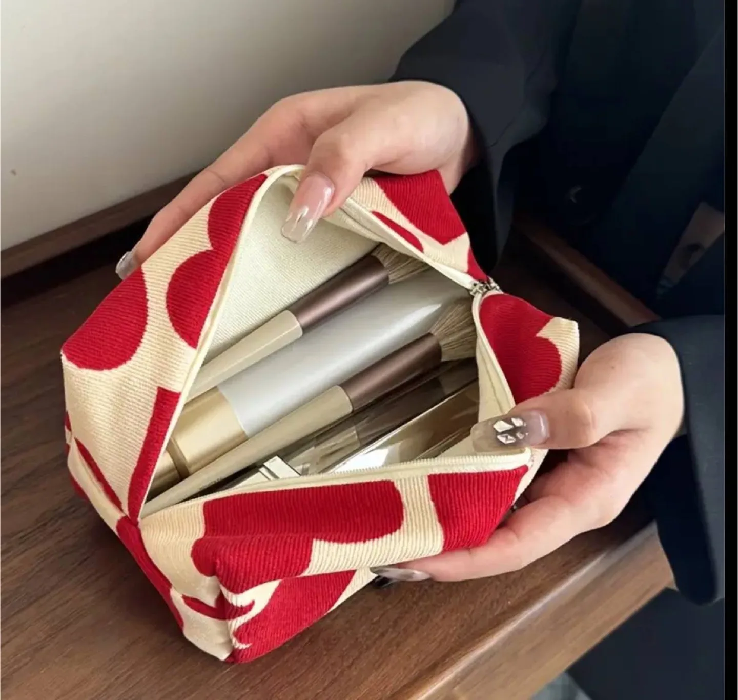 Cute Red Heart Makeup Bag thumbnail