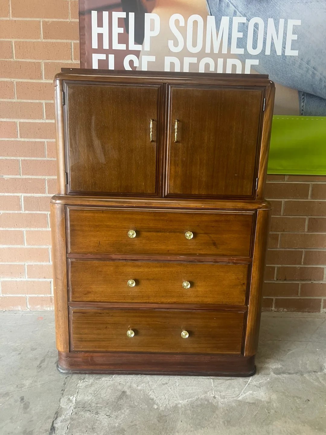 Vintage Wooden Dresser with Cabinet Top thumbnail