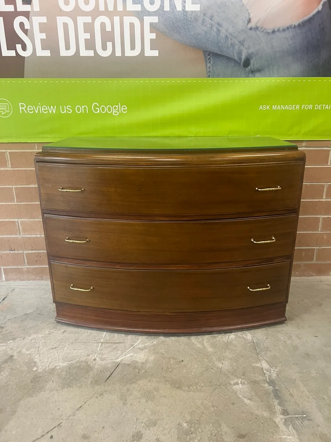 Wooden 3-Drawer Dresser with Glass Top thumbnail