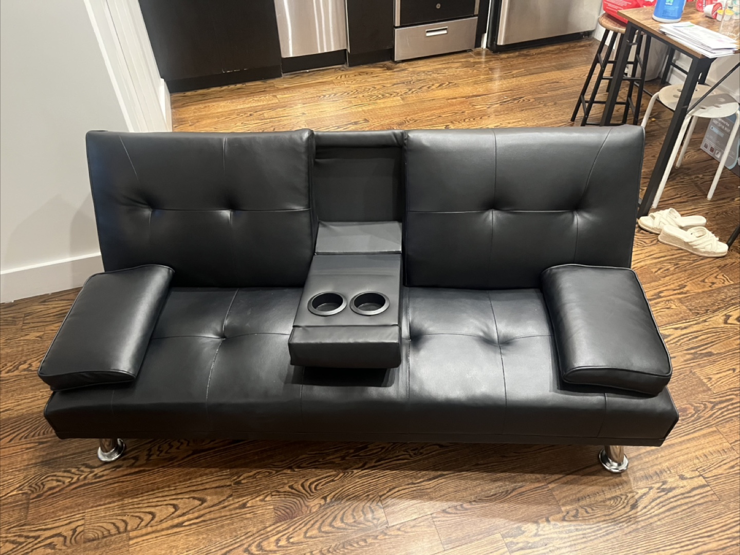 Black Faux Leather Futon Sofa Bed - photo 2