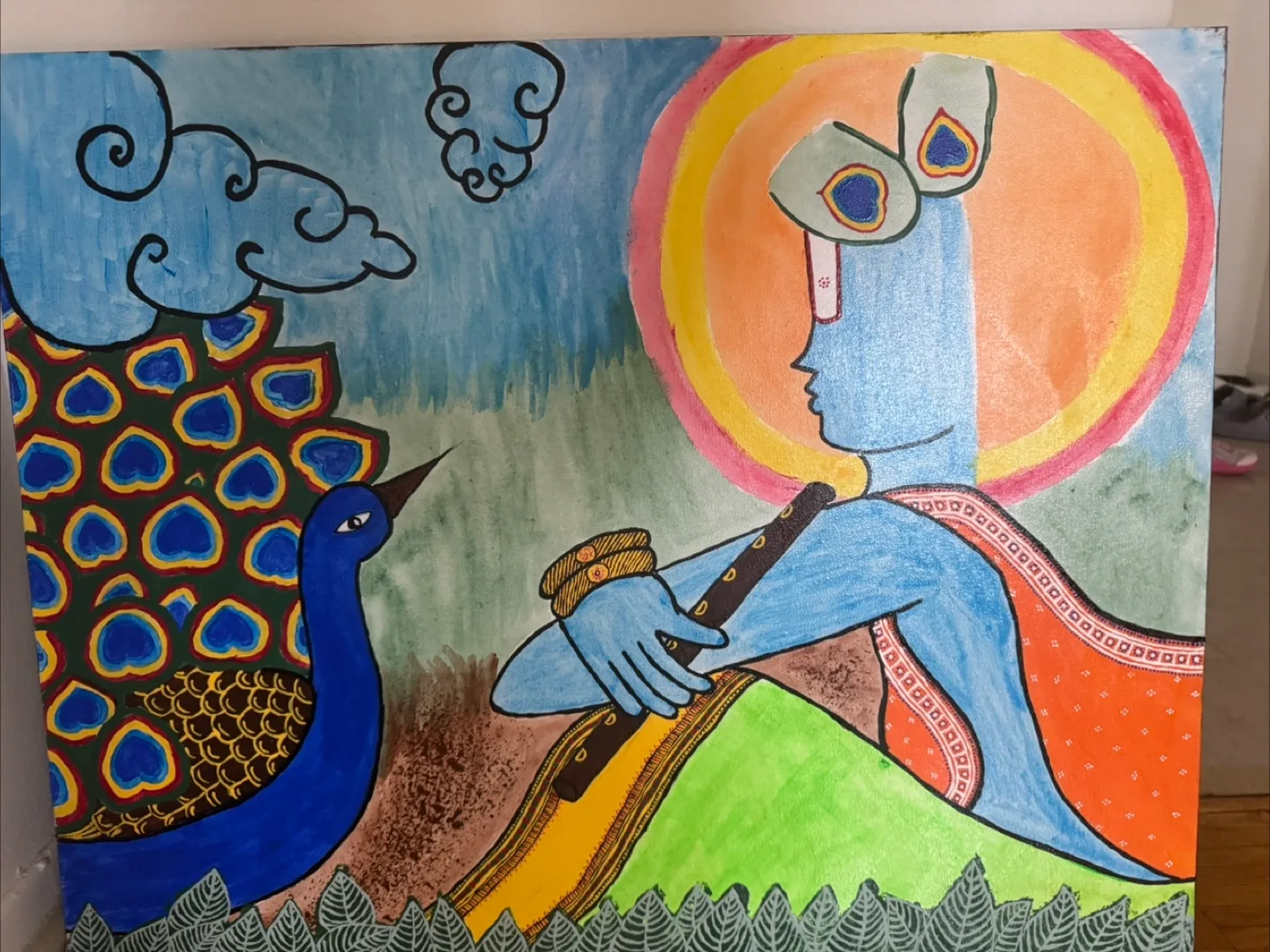 Hand painted abstract painting Krishna thumbnail