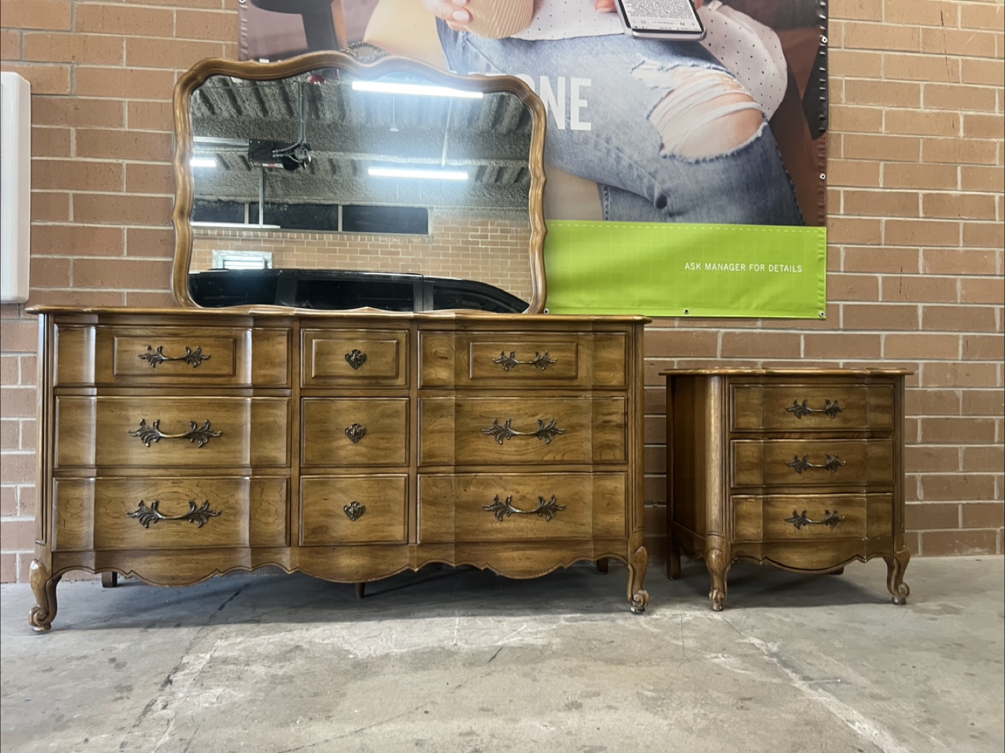 French Provincial Dresser with Mirror and Nightstand Set
