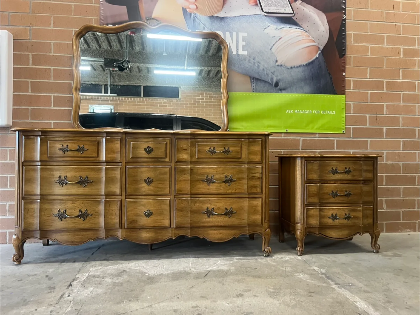 French Provincial Dresser with Mirror and Nightstand Set thumbnail