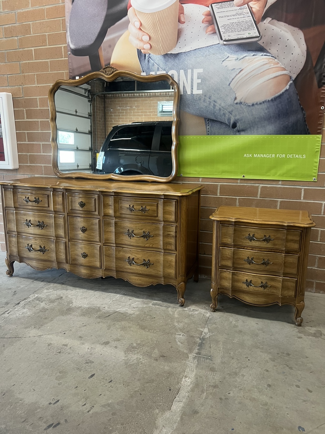 French Provincial Dresser with Mirror and Nightstand Set - photo 3