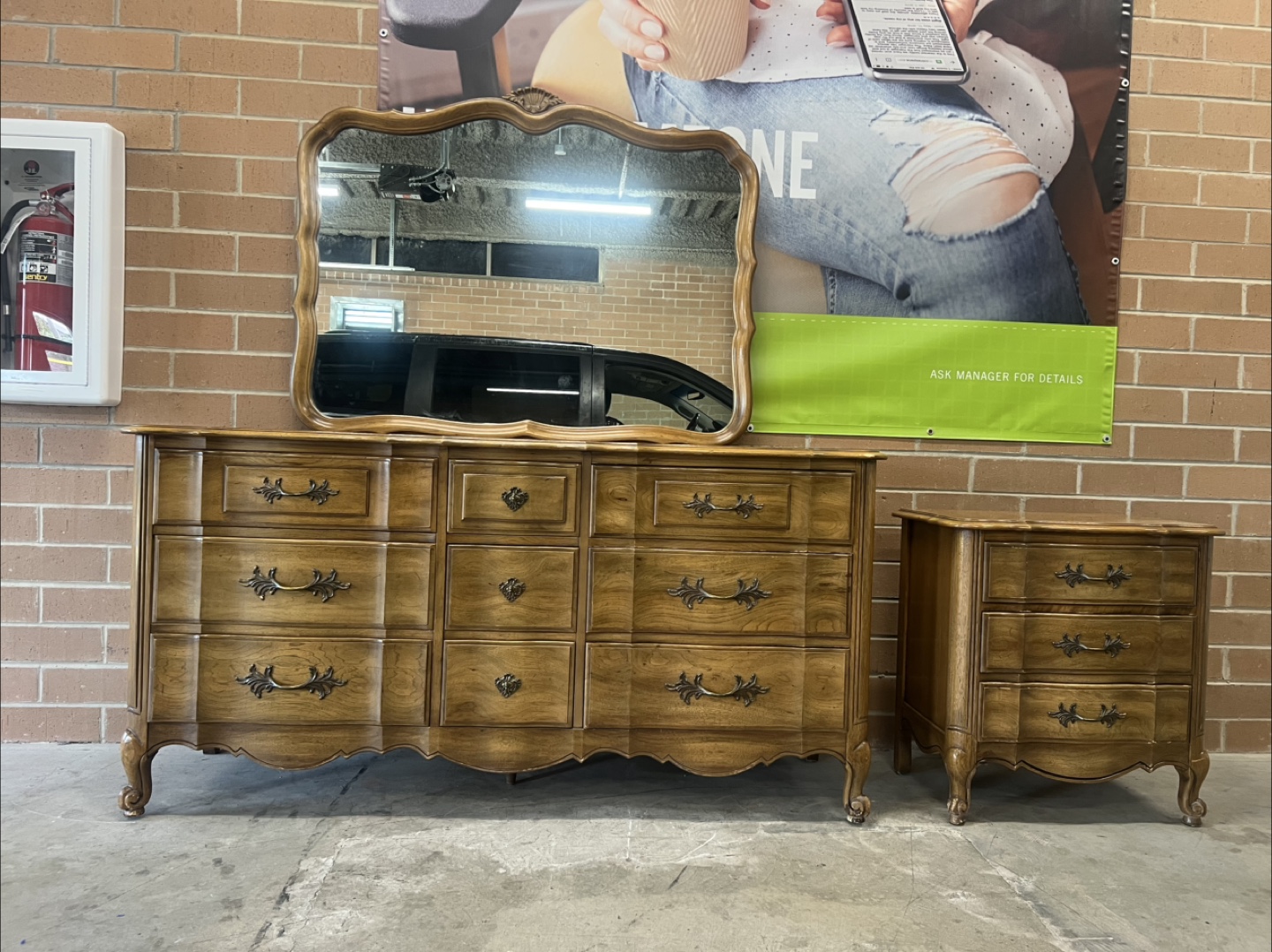 French Provincial Dresser with Mirror and Nightstand Set - photo 5