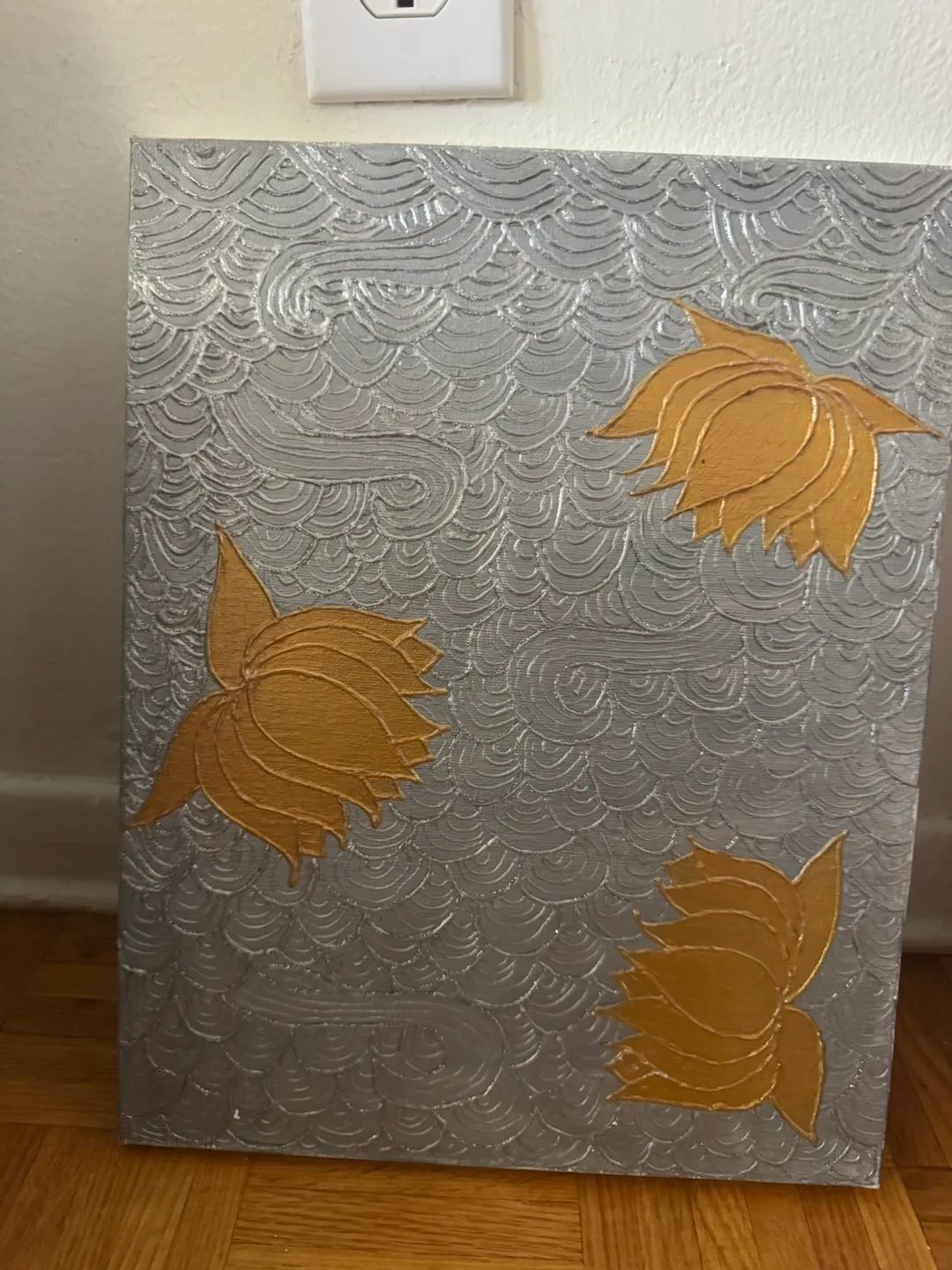 Silver & Gold Floral Canvas Art thumbnail