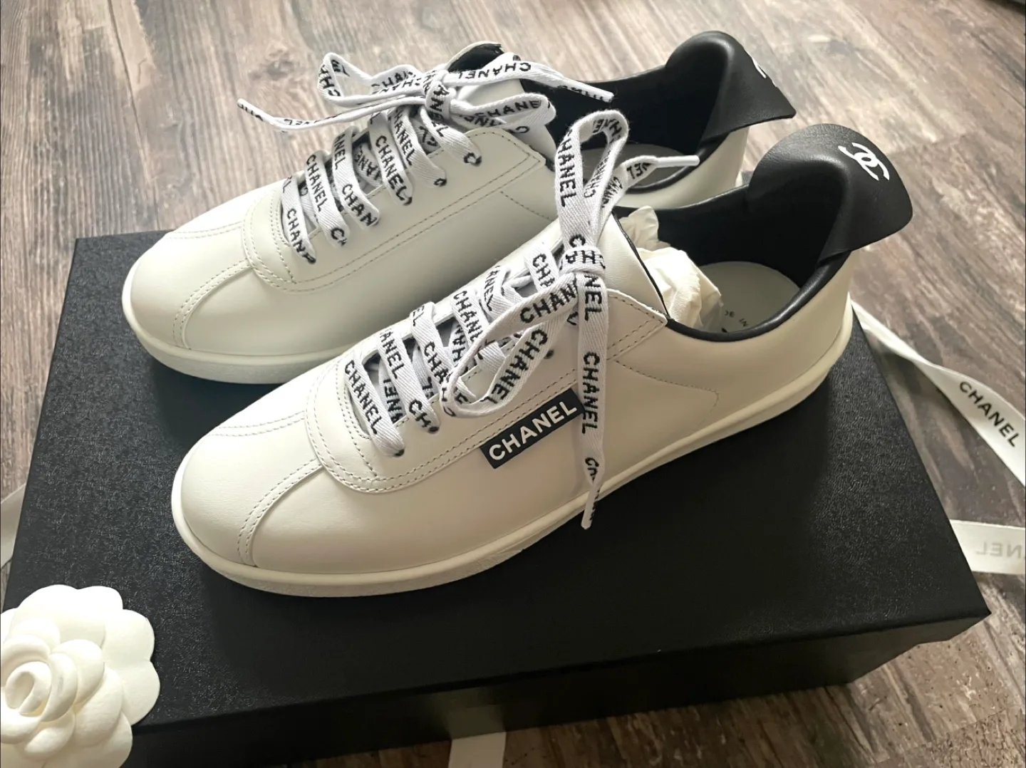 Chanel White Leather Sneakers, Size 6.5 thumbnail