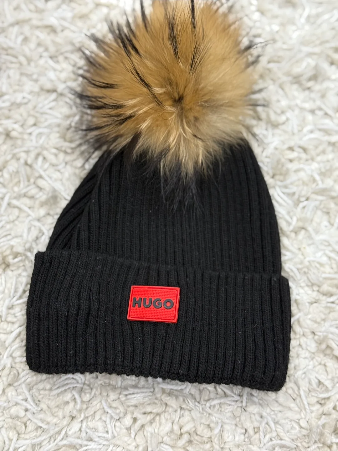 Hugo Black Beanie with Pom Pom thumbnail