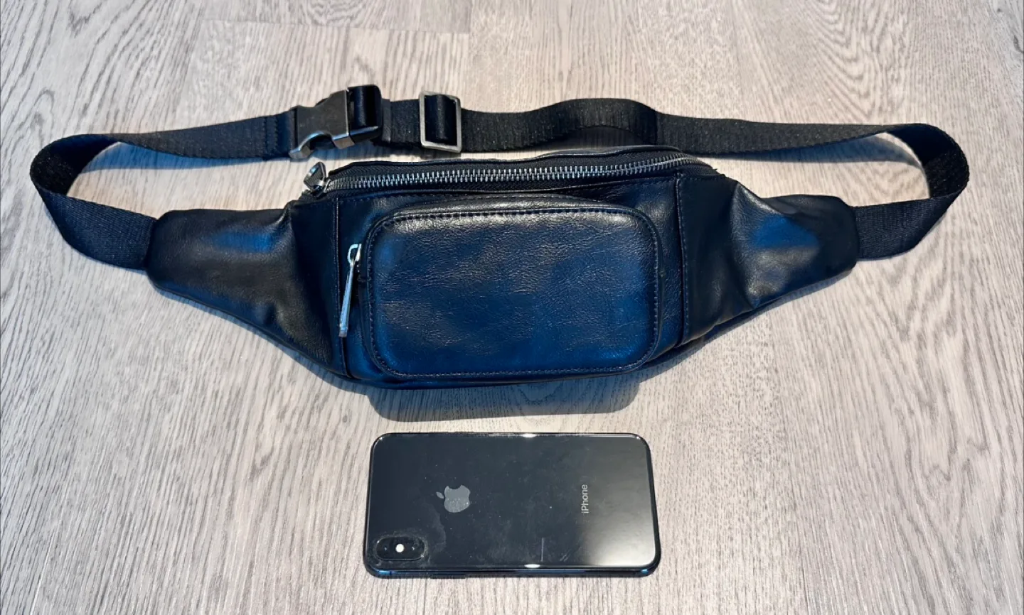 Zara Black Faux Leather Belt Bag thumbnail