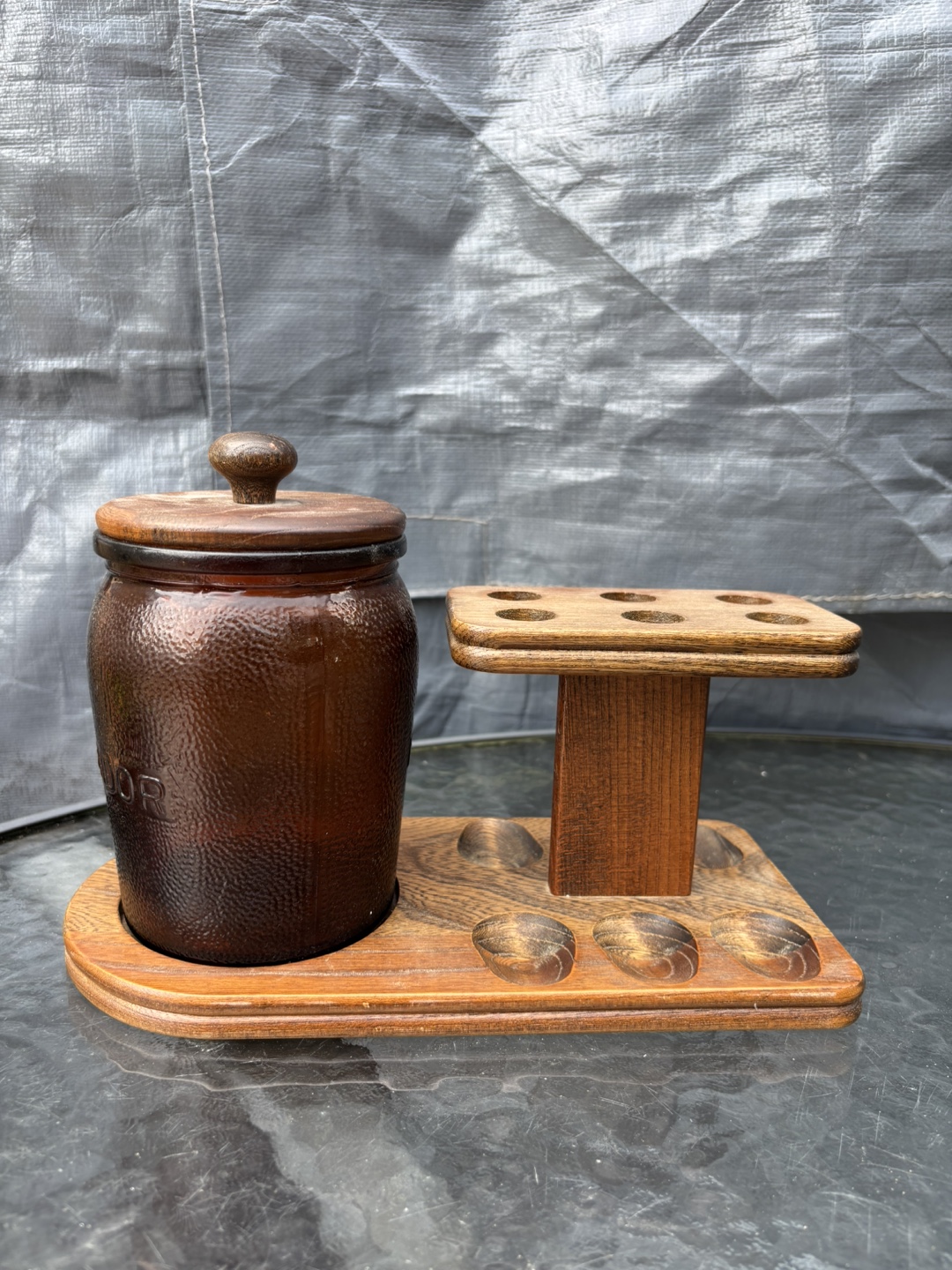 Vintage Tobacco Jar with Pipe Stand