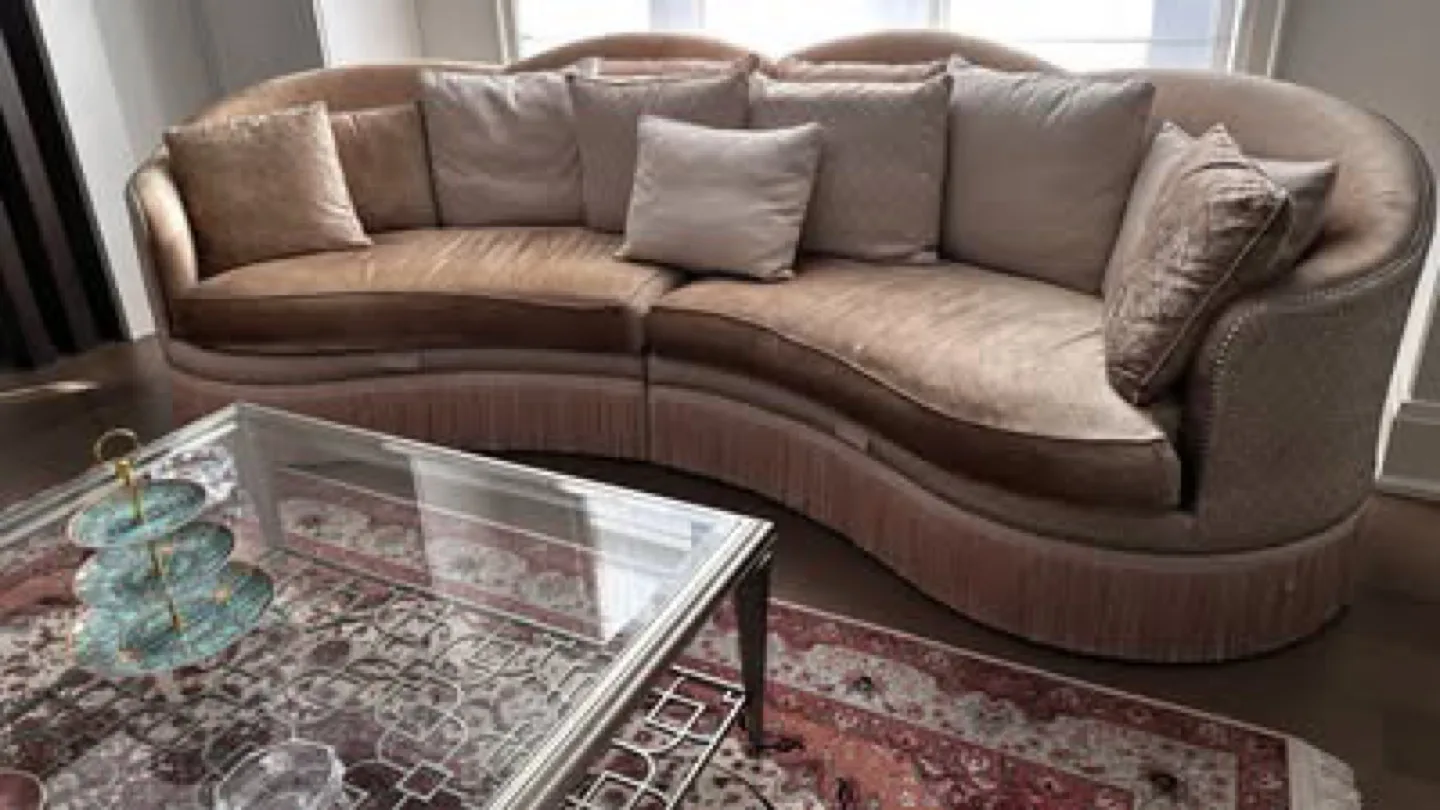 Curved Beige Sofa and Ottoman Set thumbnail