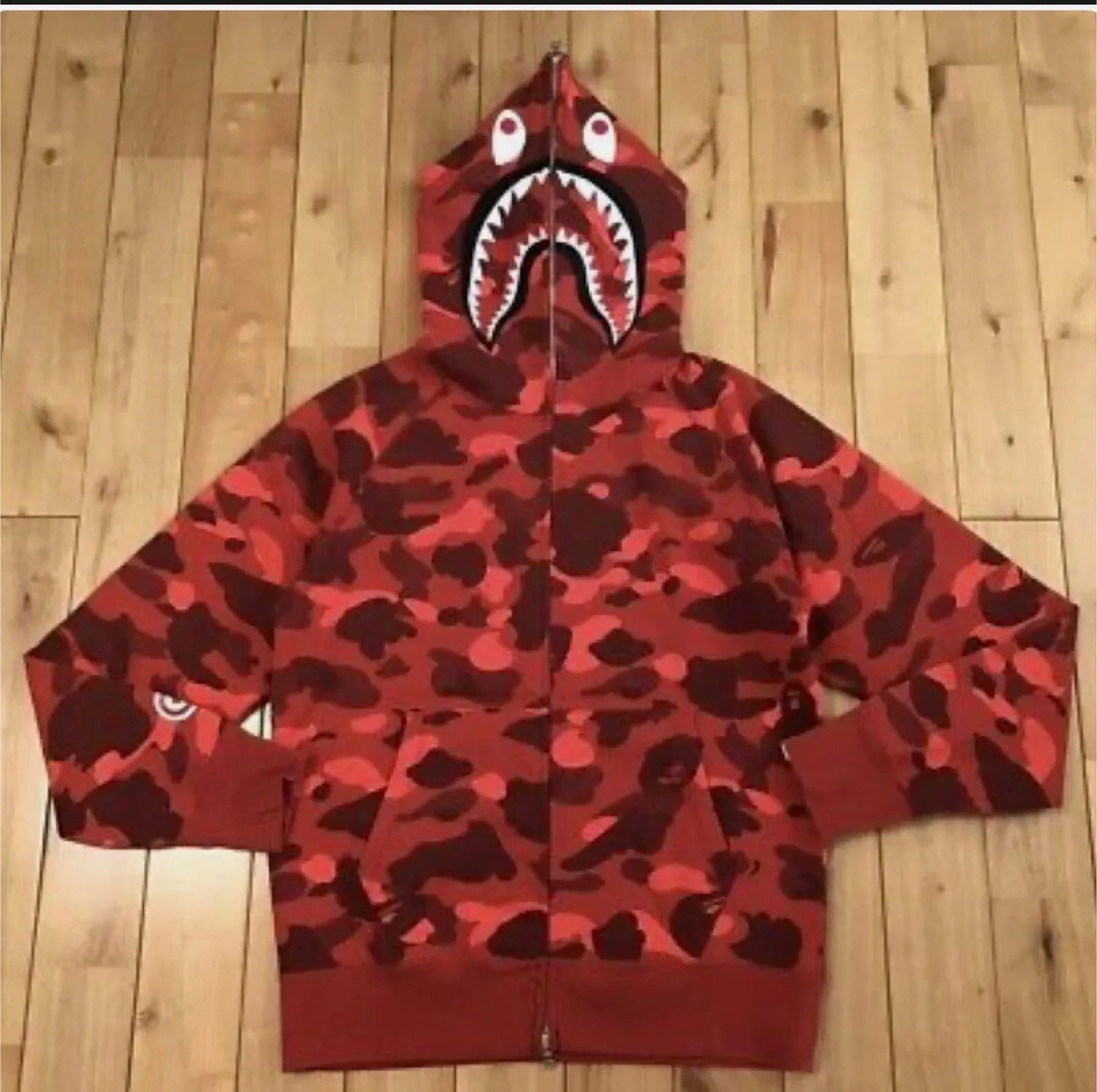 A Bathing Ape BAPE Red Camo Shark Hoodie - Size M thumbnail