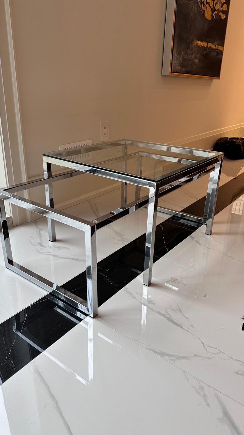 Nesting Coffee Tables - Glass Top, Chrome Frame