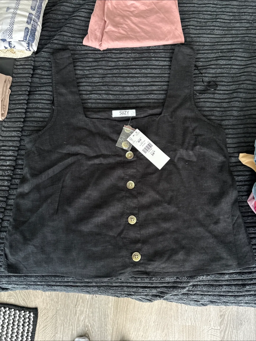 Suzy Shier Black Linen Blend Tank - Size M thumbnail