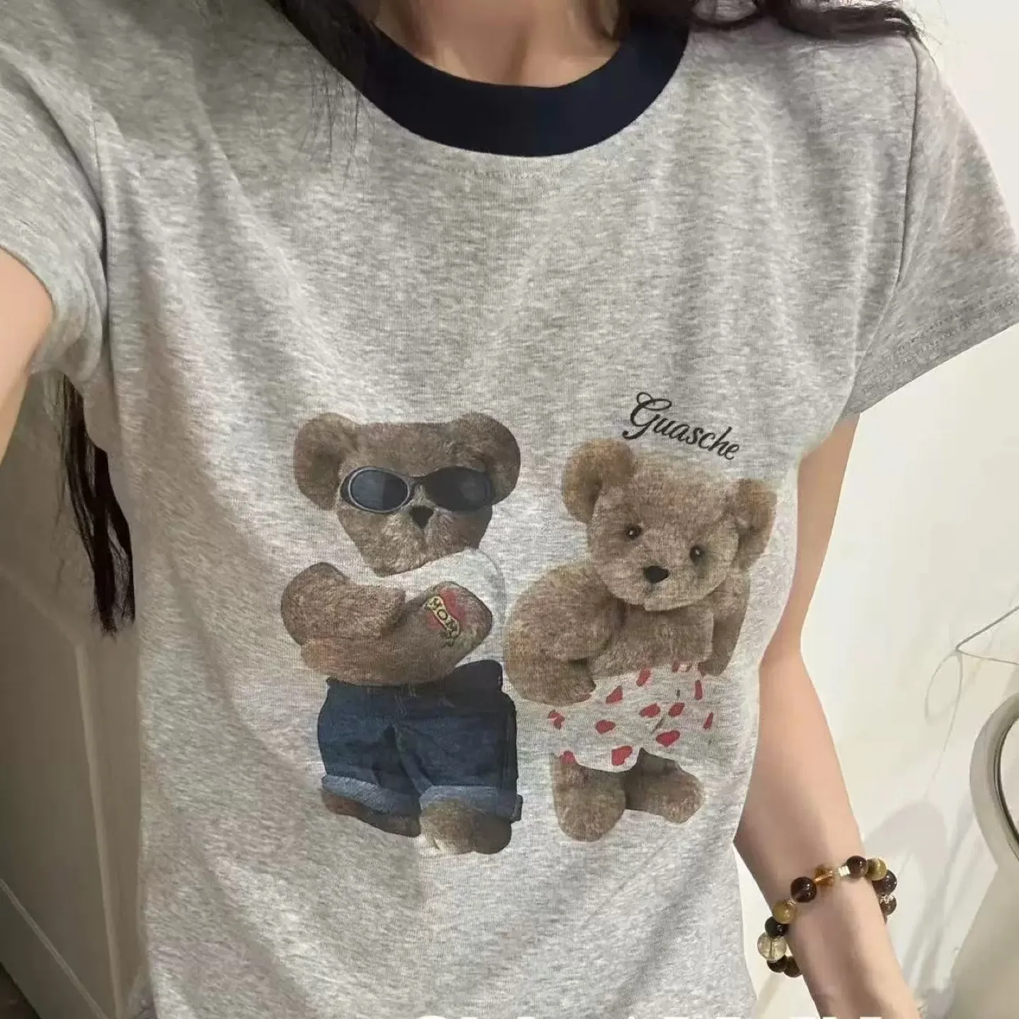 Cute Bear Graphic Tee Grey/white thumbnail