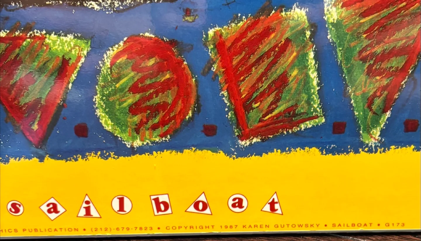 2 Vintage Karen Gutowsky Train & Sailboat Children’s Prints 1994 image indicator(2)