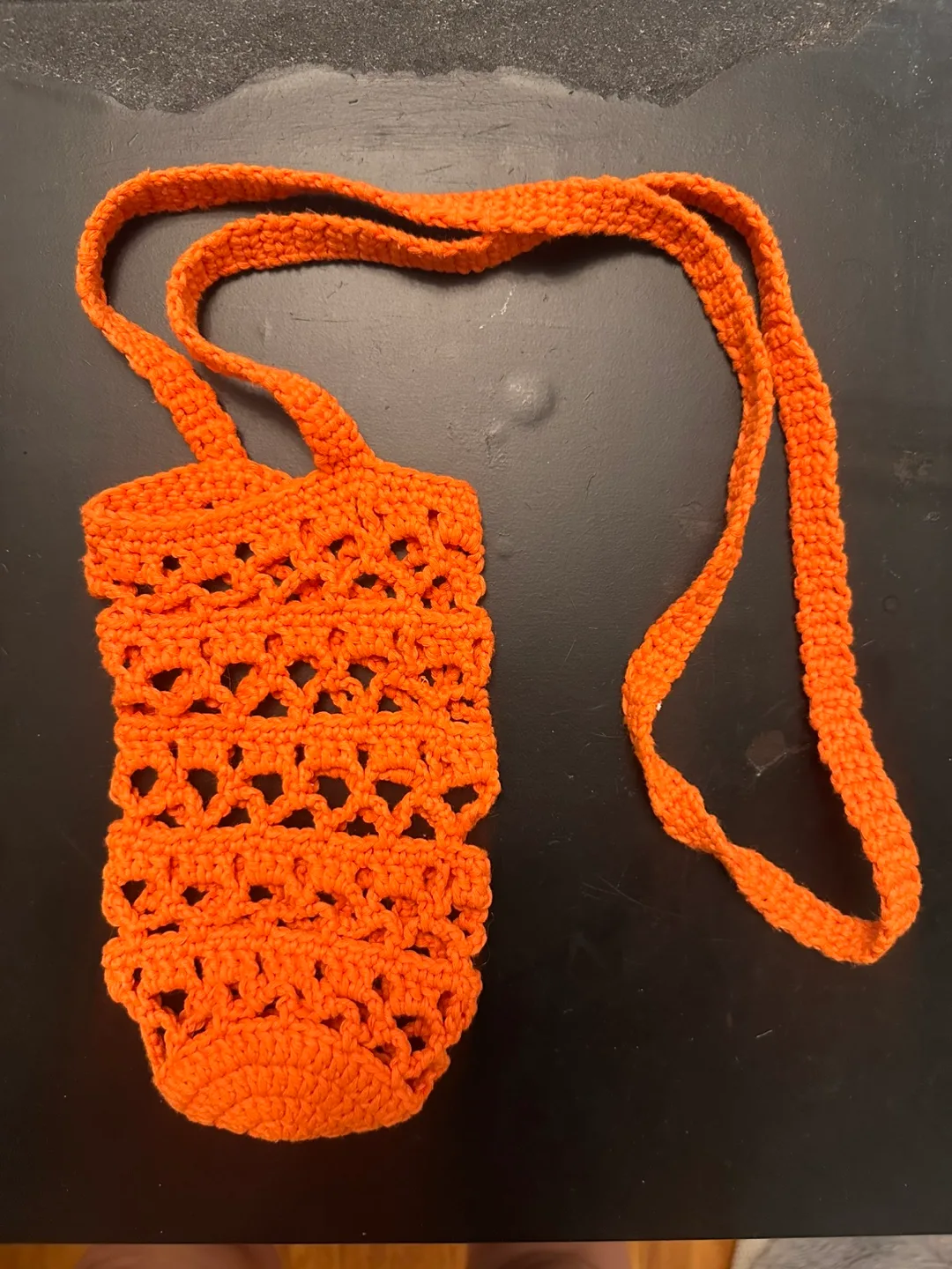 Handmade Crocheted Water Bottle Holder - Orange thumbnail