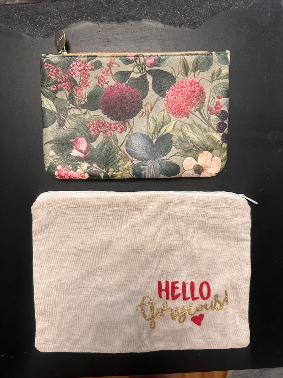 Two Floral & 'Hello Gorgeous!' Zipper Pouches thumbnail
