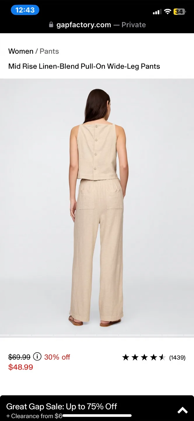 GAP Linen Blend Wide Leg Pants - Size M image indicator(8)