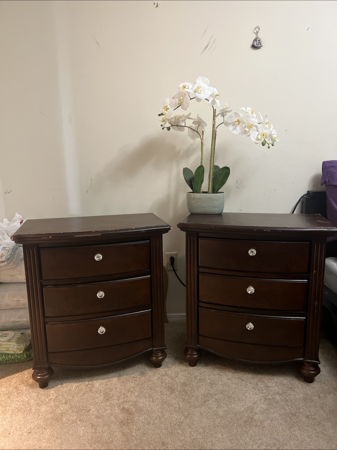 Two Brown Wooden 3-Drawer Nightstands - photo 2