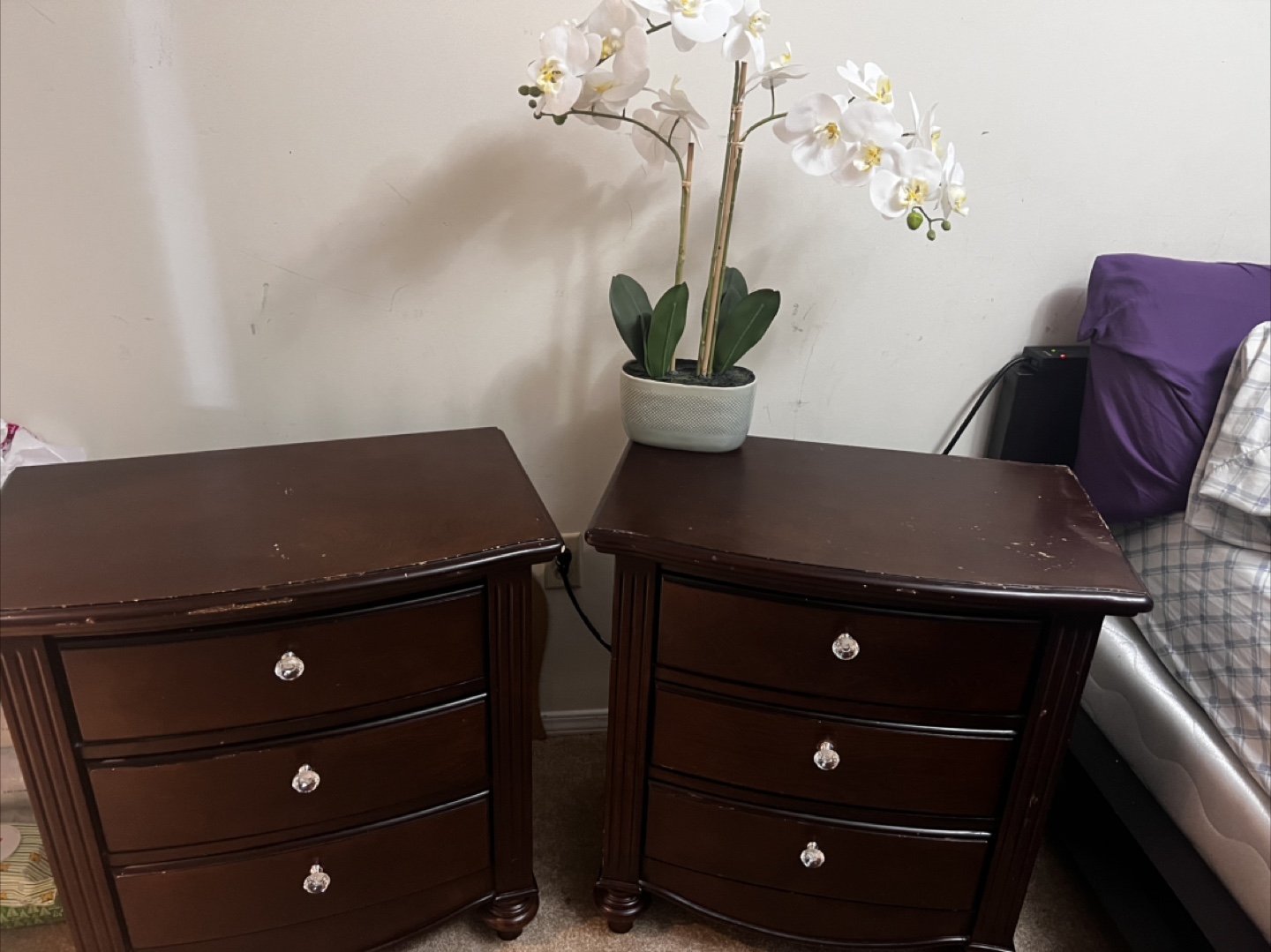 Two Brown Wooden 3-Drawer Nightstands - photo 4