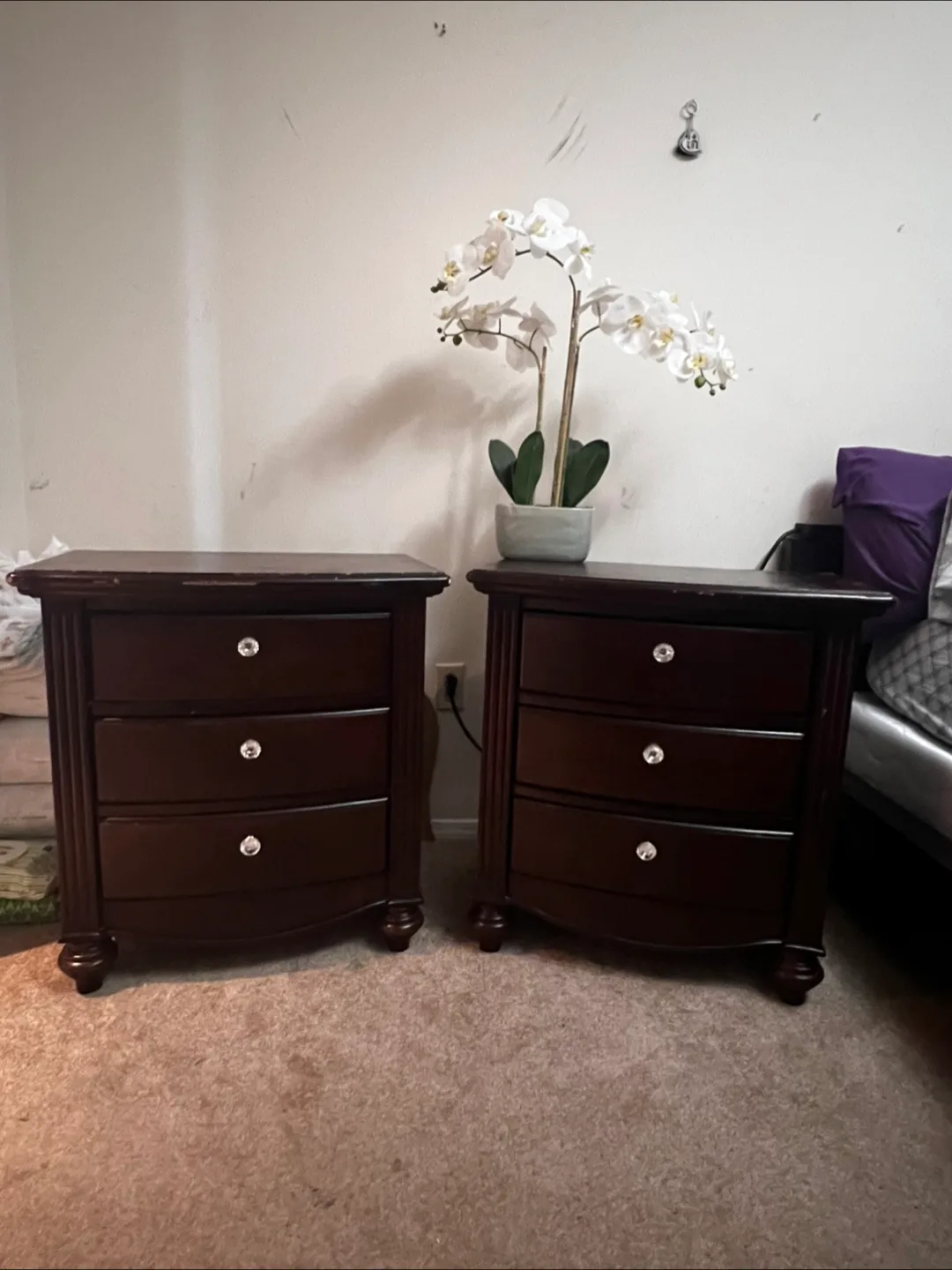 Two Brown Wooden 3-Drawer Nightstands thumbnail