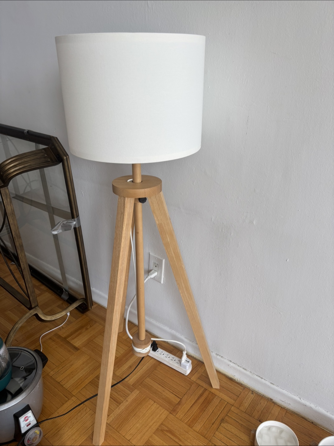 Tripod Floor Lamp - Wood & White - photo 2
