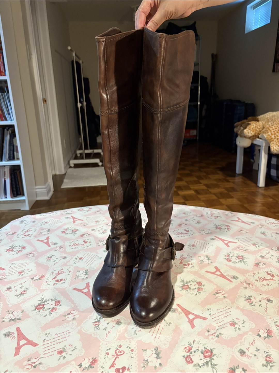 Brown Cowhide Knee High Boots Made in Italy - Size 38 - photo 2