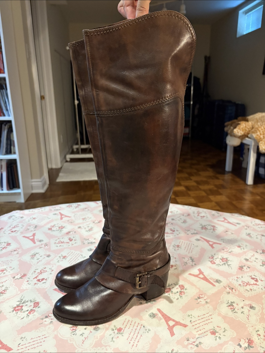 Brown Cowhide Knee High Boots Made in Italy - Size 38