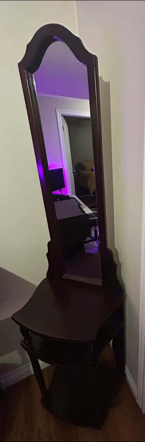 Antique Standing Mirror with Shelves thumbnail
