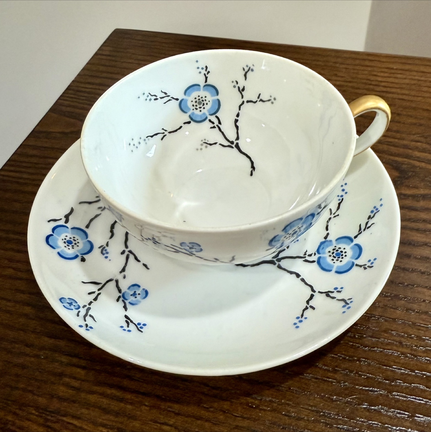 4 tea cups and saucers M Redon Limoges "CHERRY BLOSSOM" France - photo 2