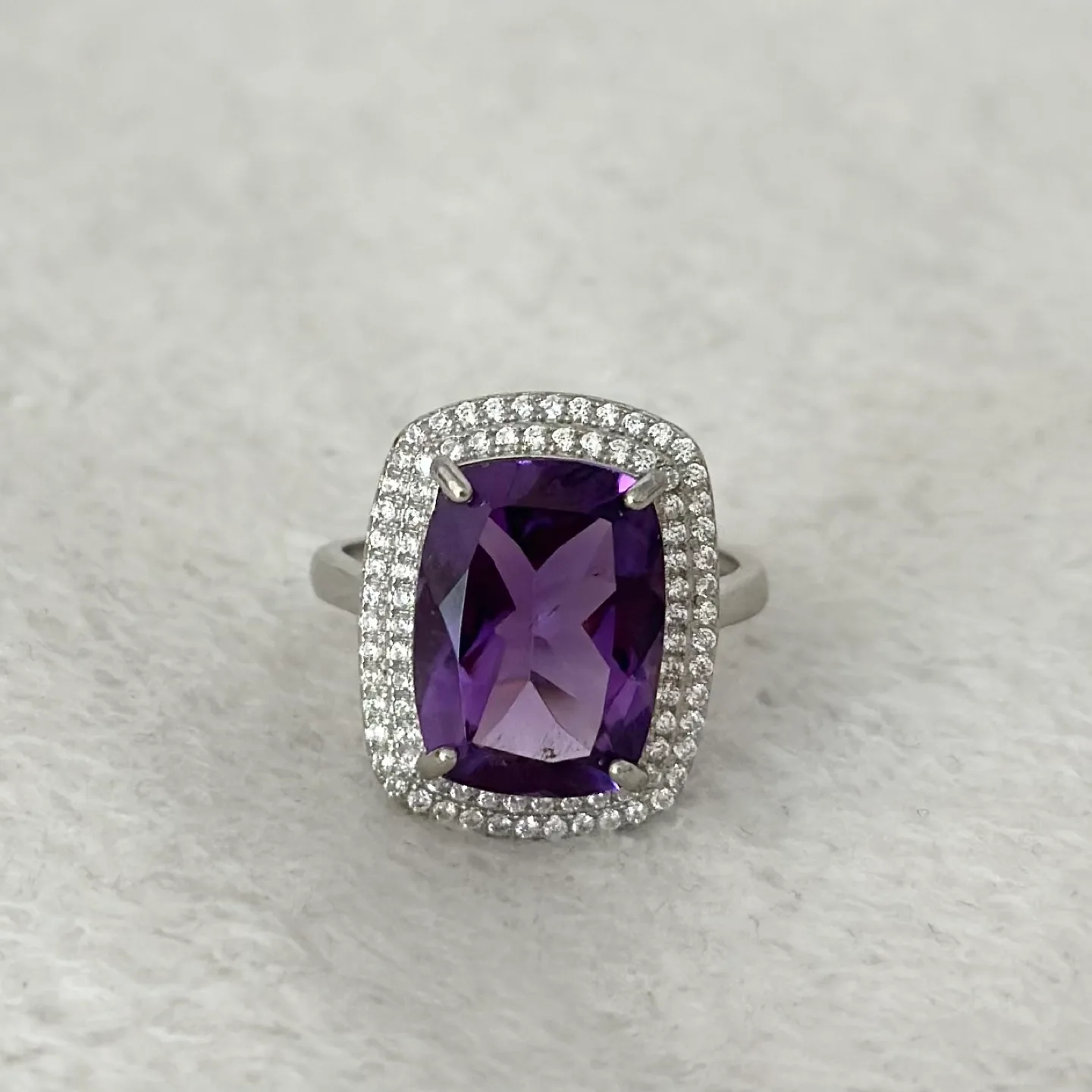 Purple Natural Amethyst White Topaz Silver Statement Ring image indicator(3)