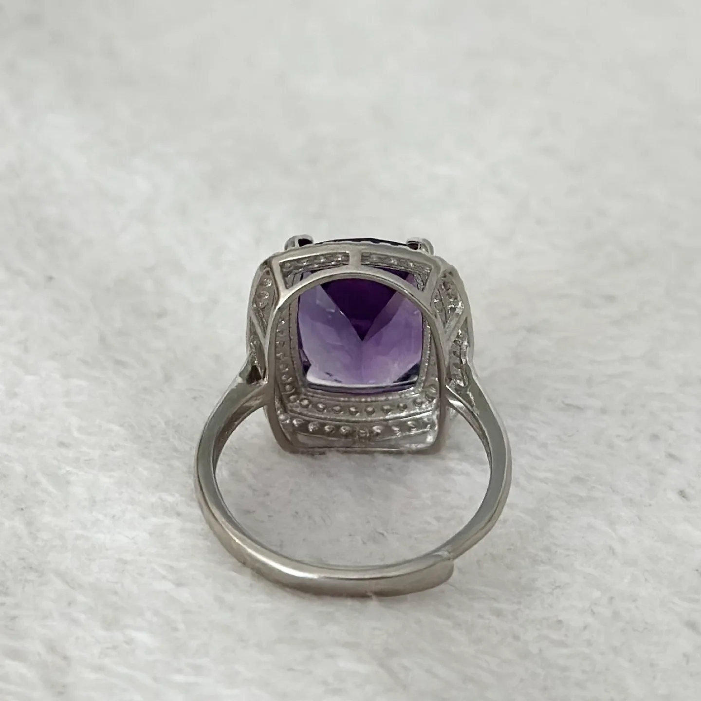 Purple Natural Amethyst White Topaz Silver Statement Ring image indicator(4)