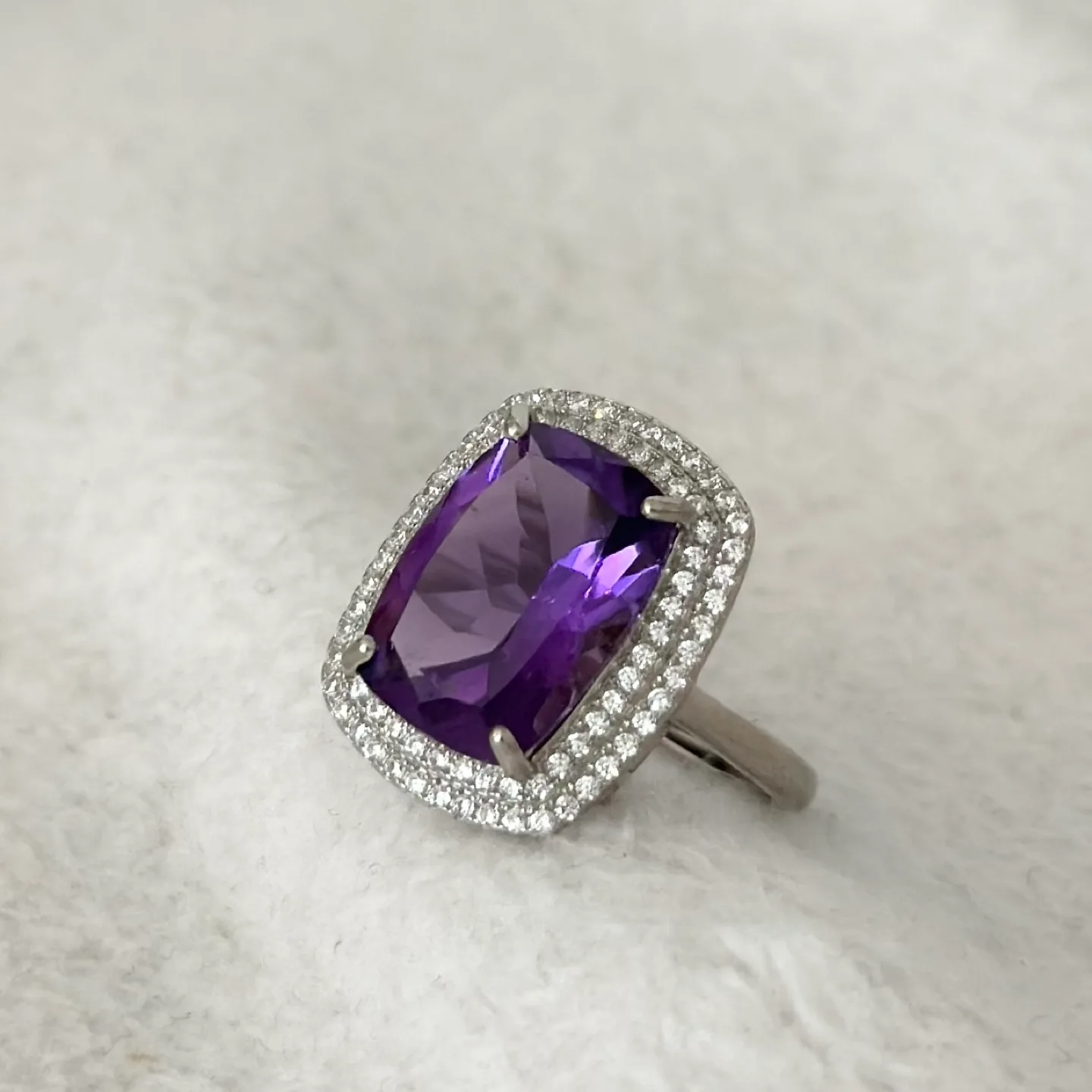 Purple Natural Amethyst White Topaz Silver Statement Ring image indicator(2)